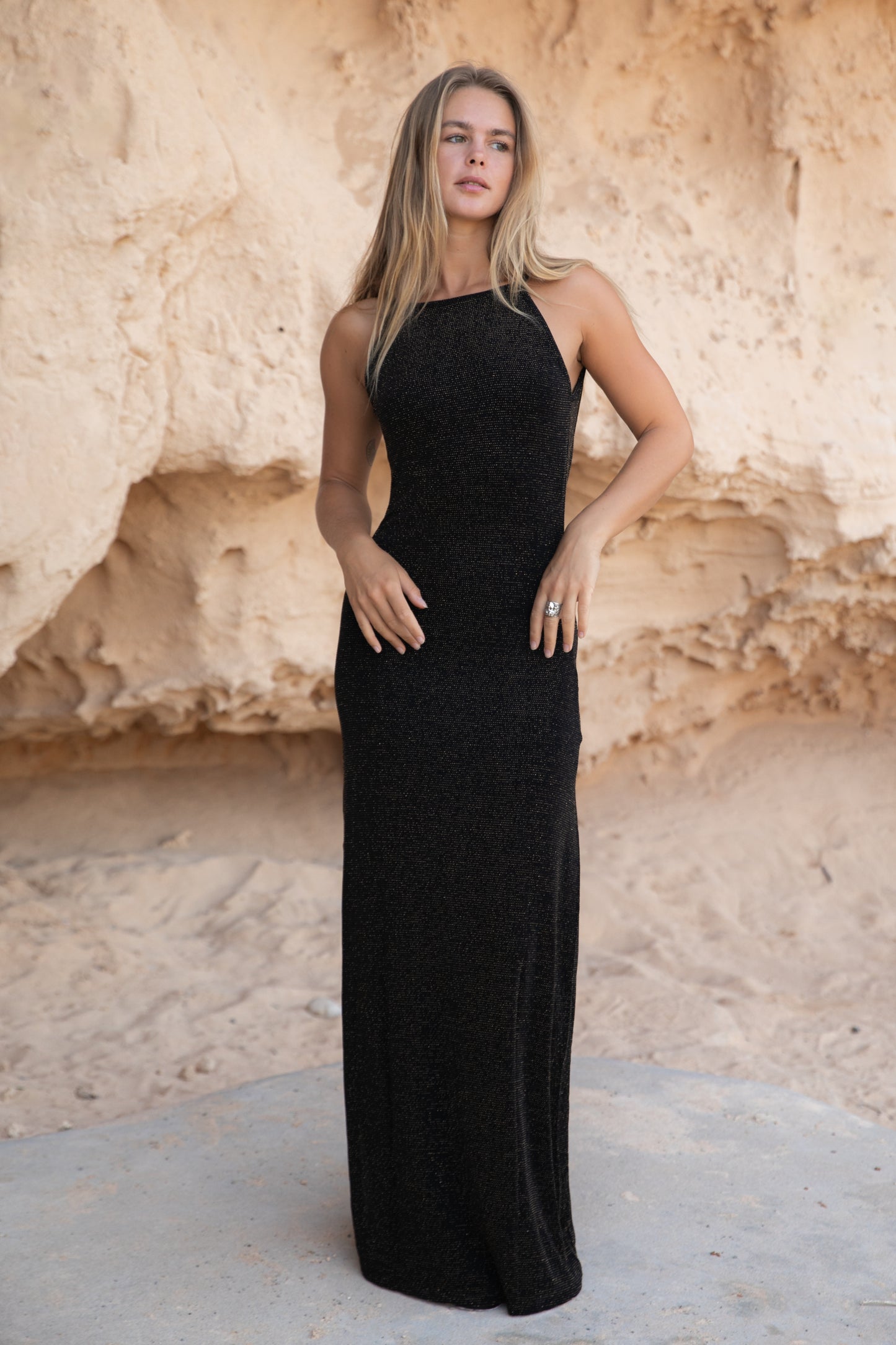 Robe Aphrodite à paillettes dorées